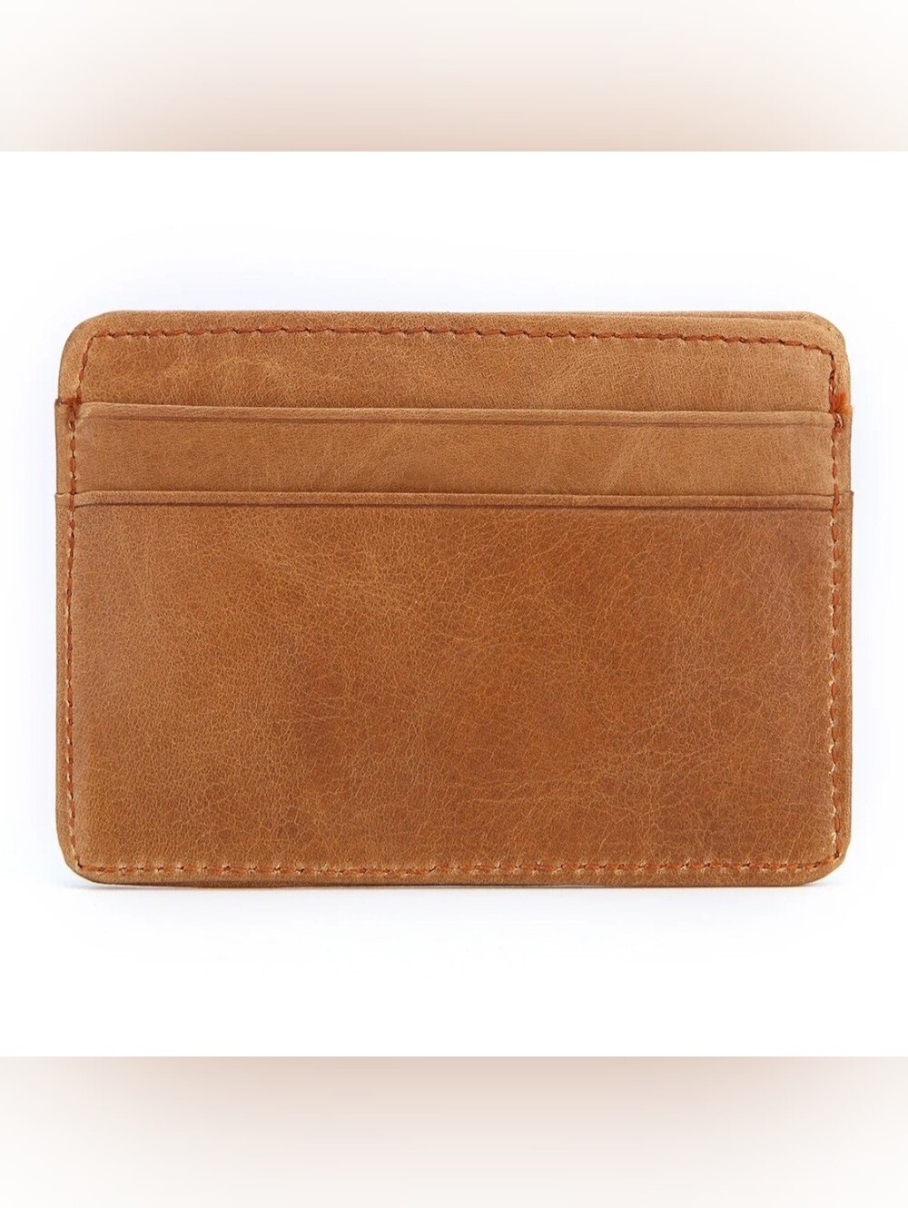 Men's Slim Genuine Leather Card Holder Wallet - Tan
